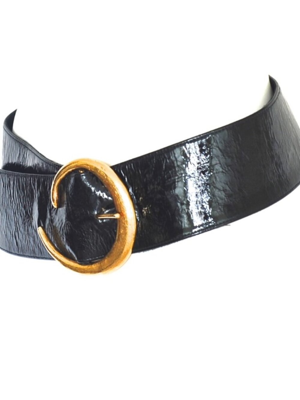 Raina Wide Patent Leather Belt With Gold Tone Buckle - USA